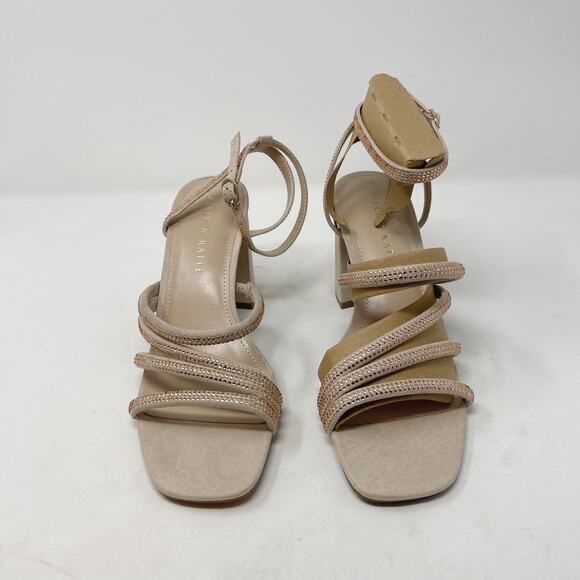 New Kelly & Katie 7.5 Light Peach Microsuede Cadene Sandal Heel Rhinestone Block - Picture 7 of 13